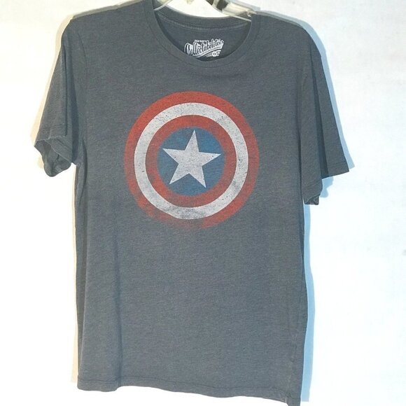 Old Navy Marvel Captain America Shield Symbol Gray Short Sleeve Tee T Shirt - Picture 1 of 7
